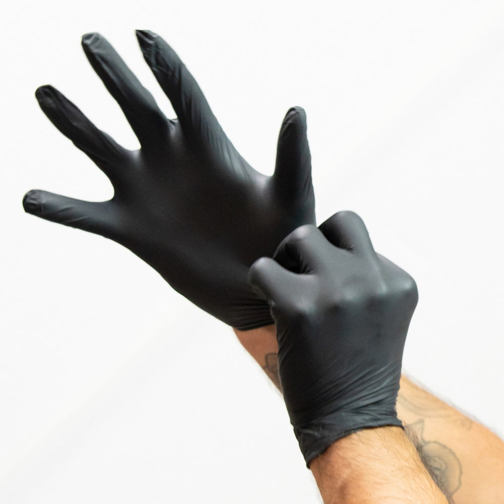 Winco GLN-LB Disposable 3 Mil Guage Powder-Free Black Nitrile Gloves - Large - 100/Box