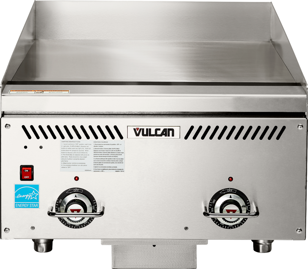 Vulcan VCCG24-IC Countertop Heavy Duty Natural Gas Griddle w/ 2 IRX Infrared  Burners & Rapid Recovery Composite Plate 24" - 48,000 BTU