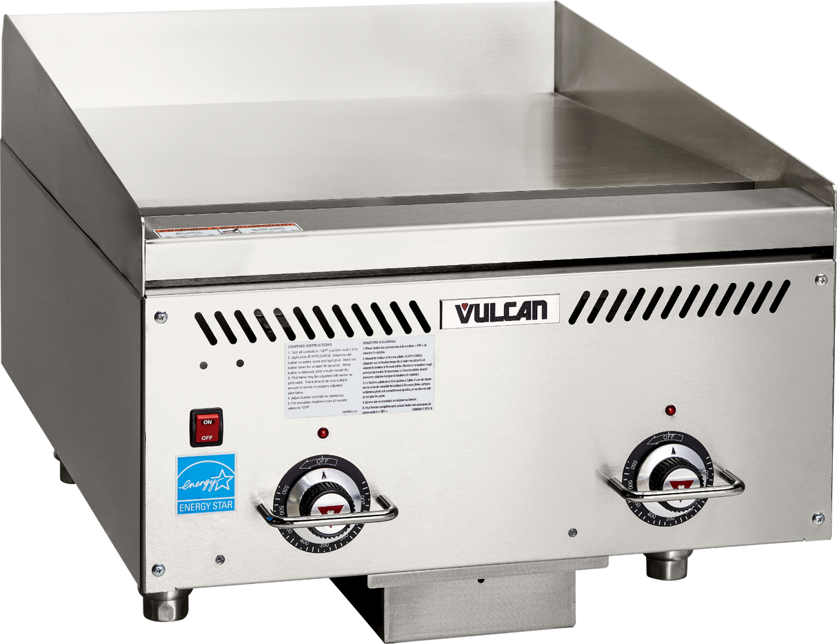Vulcan VCCG24-IS Countertop Heavy Duty Natural Gas Griddle w/ 2 IRX Infrared  Burners & Steel Plate 24" - 48,000 BTU