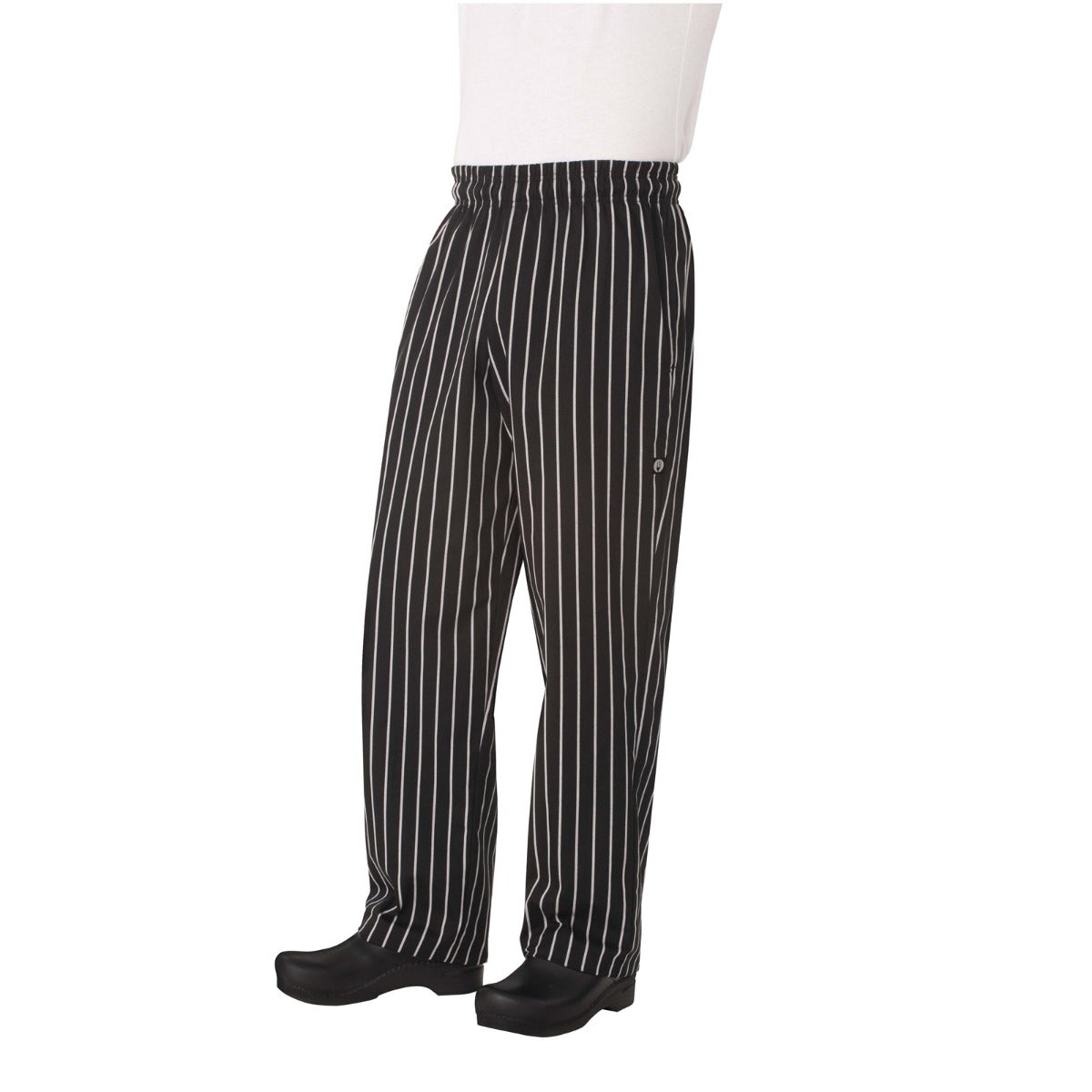 Chef Works GSBP000XL Designer Baggy Chef Pants with Elastic Waistband and Drawstring - ChalkStripe / X-Large