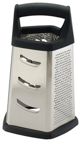 Winco GT-401 Stainless Steel 5-Sided Ergonomic Box Grater with Black Soft Grip Handle 5" x 5" x 8" - 48/Case