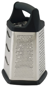 Winco GT-401 Stainless Steel 5-Sided Ergonomic Box Grater with Black Soft Grip Handle 5" x 5" x 8" - 48/Case