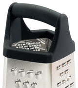 Winco GT-401 Stainless Steel 5-Sided Ergonomic Box Grater with Black Soft Grip Handle 5" x 5" x 8" - 48/Case