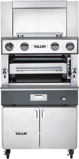 Vulcan VBB1CF V Series Heavy Duty Upright Ceramic Radiant Natural Gas Broiler w/ 3 Burners, Finishing Oven, and Convection Oven Base 36" - 137,000 BTU