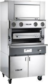 Vulcan VBB1BF V Series Heavy Duty Upright Ceramic Radiant Natural Gas Broiler w/ 3 Burners, Finishing Oven, and Cabinet Base 36" - 105,000 BTU