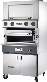 Vulcan VBB1BF V Series Heavy Duty Upright Ceramic Radiant Natural Gas Broiler w/ 3 Burners, Finishing Oven, and Cabinet Base 36" - 105,000 BTU