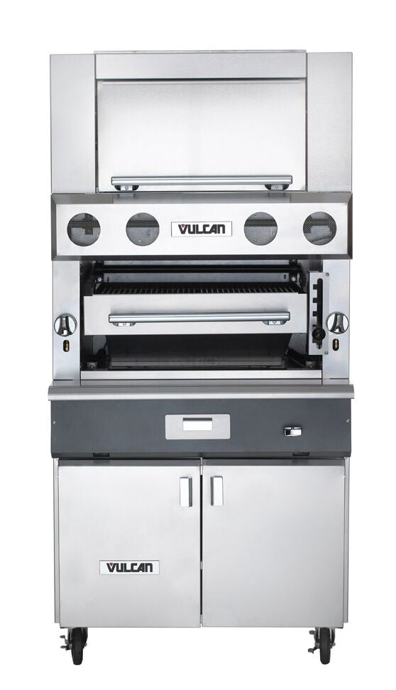 Vulcan VIR1BF V Series Upright Infrared Natural Gas Broiler w/ 4 Burners, Finishing Oven and Cabinet Base 36" - 100,000 BTU