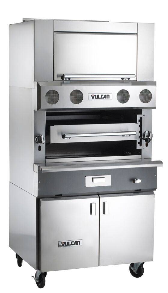 Vulcan VIR1BF V Series Upright Infrared Natural Gas Broiler w/ 4 Burners, Finishing Oven and Cabinet Base 36" - 100,000 BTU