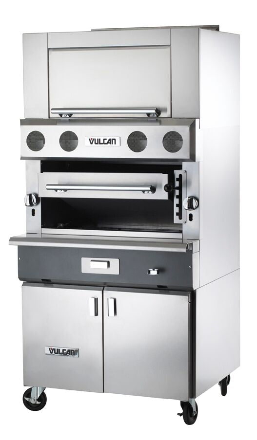 Vulcan VIR1BF V Series Upright Infrared Natural Gas Broiler w/ 4 Burners, Finishing Oven and Cabinet Base 36" - 100,000 BTU