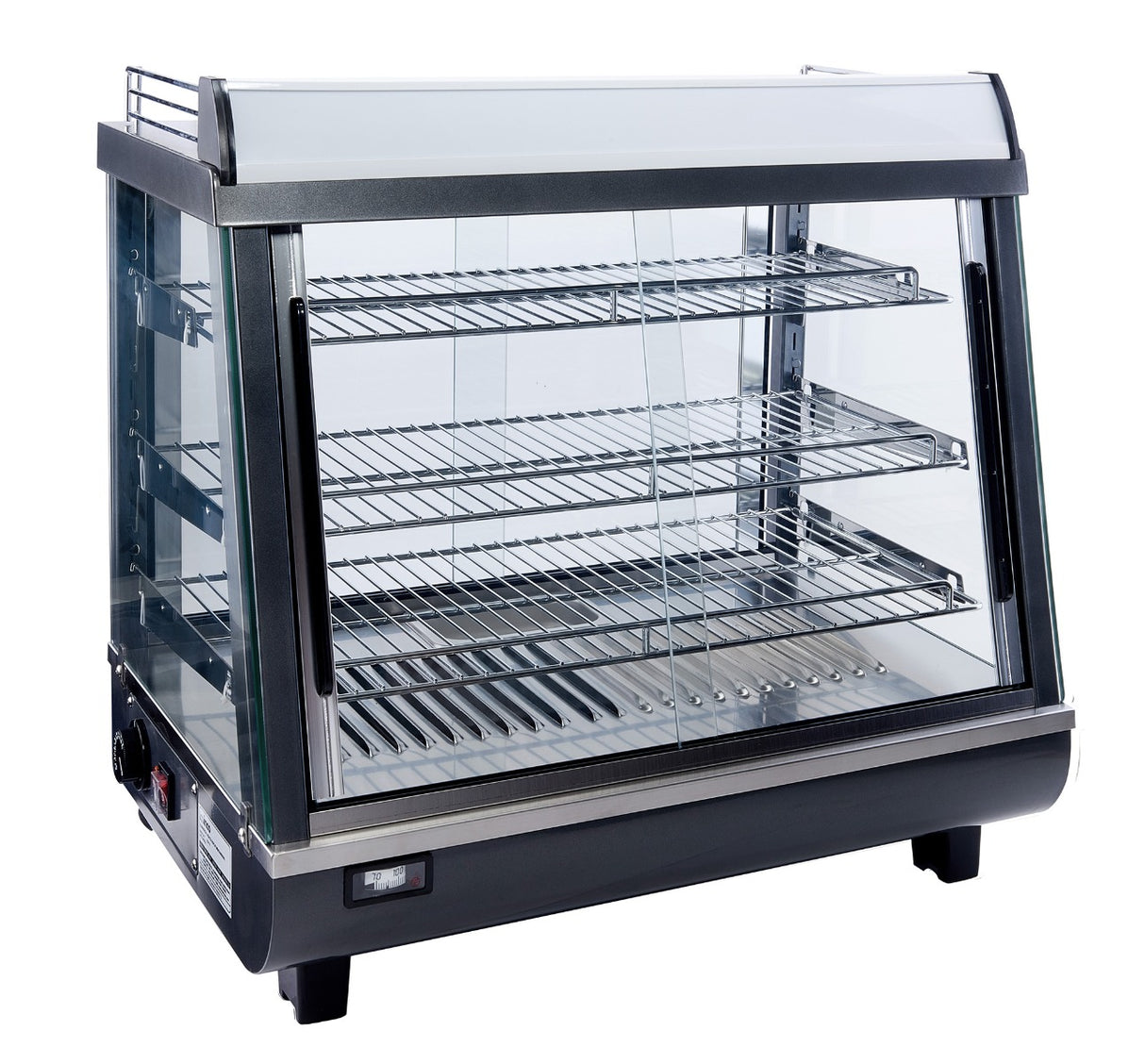 Winco HDM-26 Self Service Countertop Heated Display Merchandiser Case with (3) Shelves 26-1/2"L x 19"W x 26"H - 120v