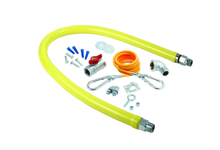T&S Brass HG-2F-48K 48" Gas Connector Kit w/ (1) 90° Elbow & Ball Valve - 1 1/4" Connection