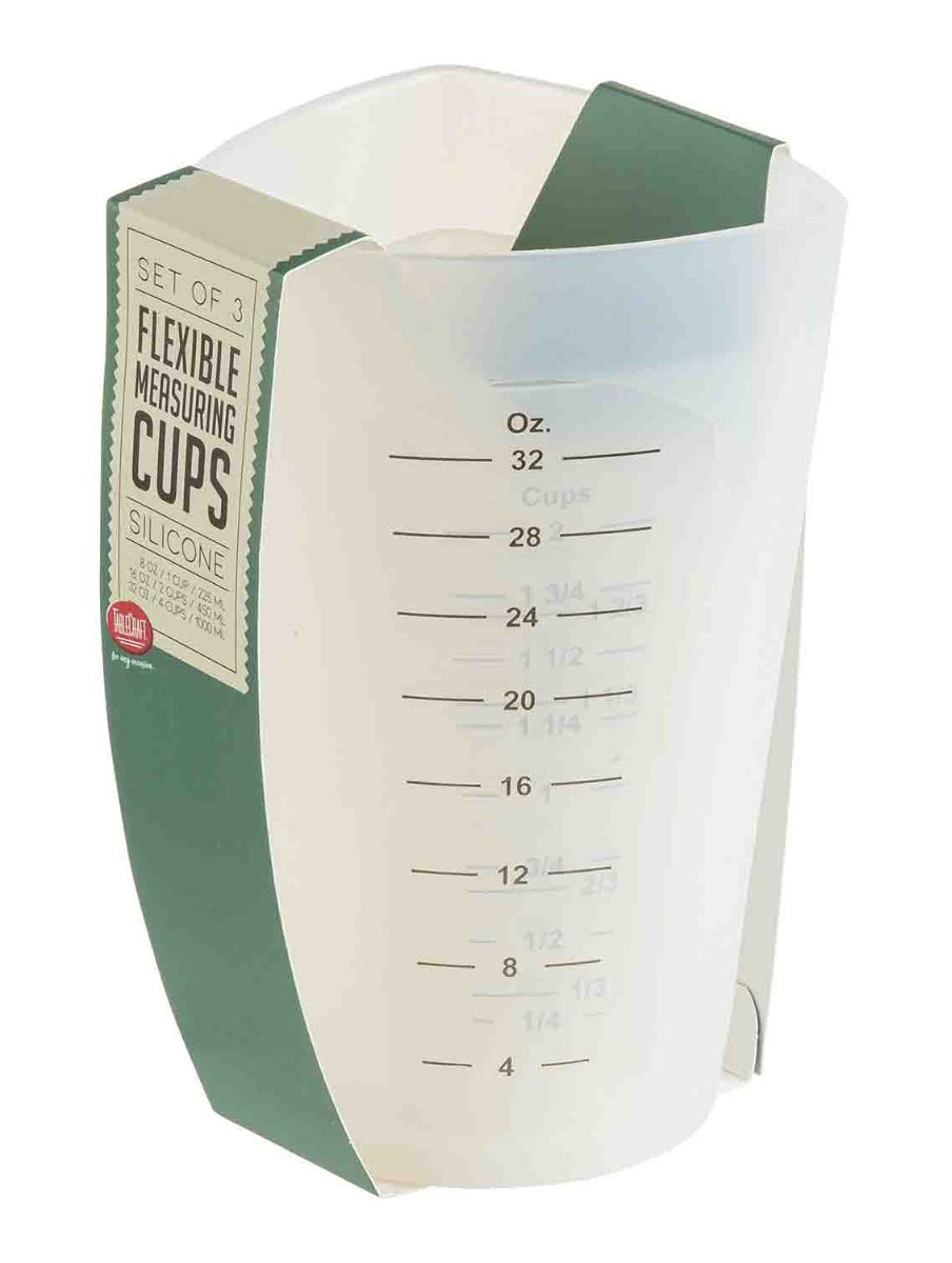 TableCraft HSMC3 3-Piece Silicone Stackable Flexible Measuring Cup Set - includes: (1) 1 cup, (1) 2 cup & (1) 4 cup - Translucent - 6 Sets/Case