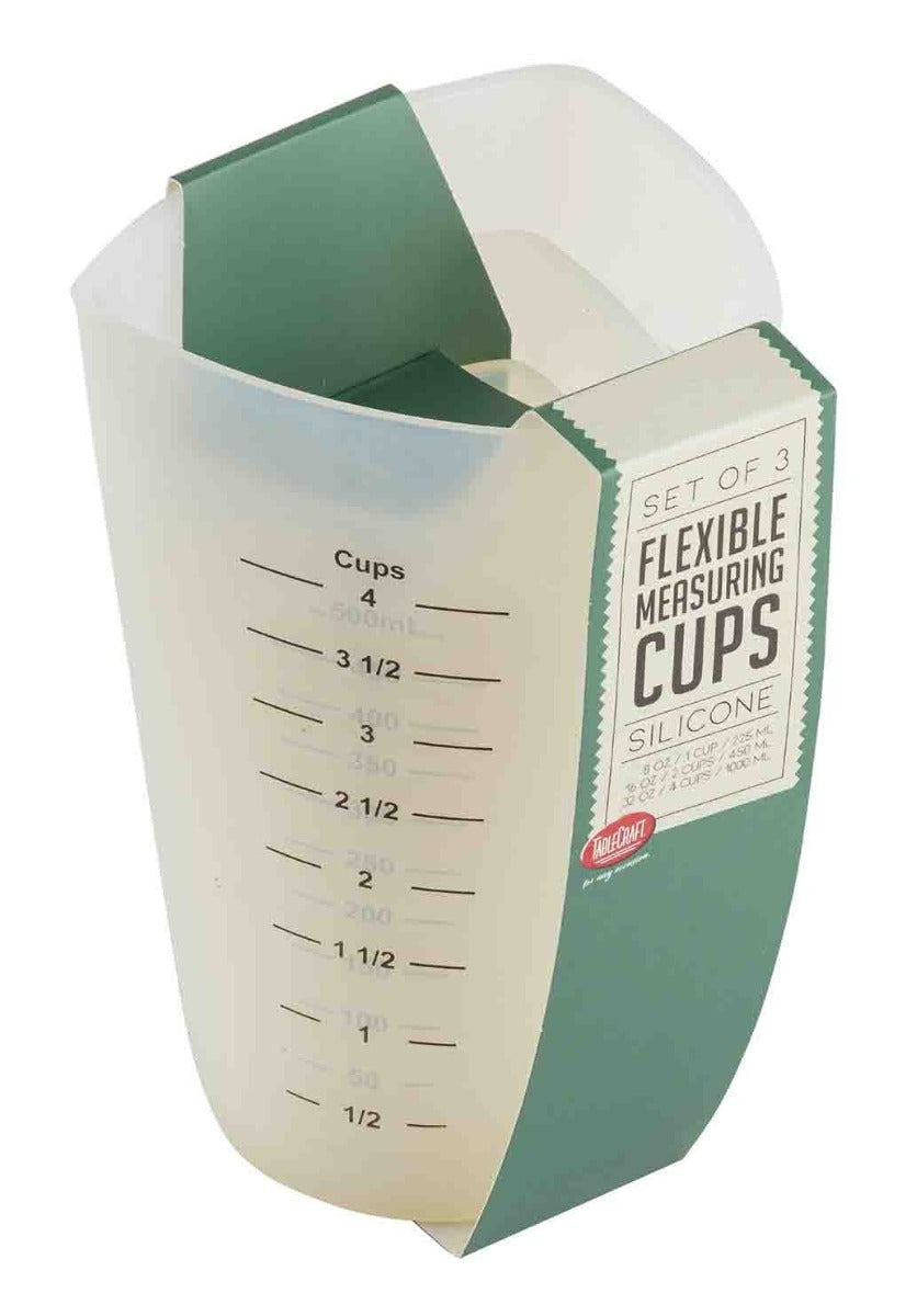 TableCraft HSMC3 3-Piece Silicone Stackable Flexible Measuring Cup Set - includes: (1) 1 cup, (1) 2 cup & (1) 4 cup - Translucent - 6 Sets/Case