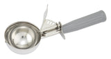 Winco ICD-8 Stainless Steel Thumb-Press Ice Cream Disher with Gray Plastic Handle 4 oz. - Size 8 - 36/Case