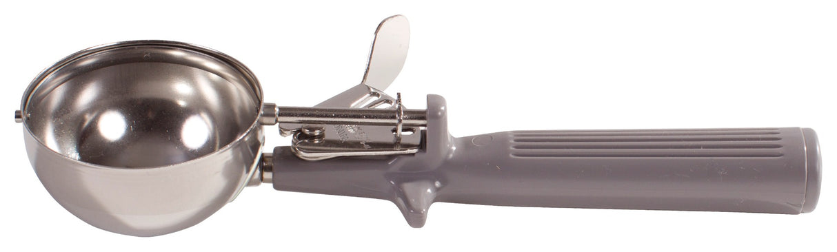Winco ICOP-8 Stainless Steel Deluxe One-Piece Thumb-Press Disher with Gray Plastic Handle 4 oz. - Sizes 8 - 36/Case