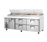 Everest Refrigeration EPPR3-D4 3-Section 1 Door / 4 Drawer Pizza Prep Table Refrigerator with Cutting Board 94" - Holds (12) 1/3 size pans - 30 Cu. Ft. - 115v