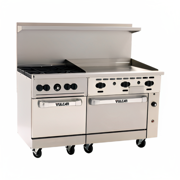 Vulcan 60SS-4B36G Endurance Gas Range 4 Burners w/ Manual Griddle & 2 Standard Ovens 60" - 238,000 BTU