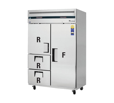 Everest Refrigeration ESRF2D2 2-Section 1 Full & 1 Half Solid Door / 2-Drawer Reach-In Dual Temp Refrigerator/Freezer Combo 50" - 115V