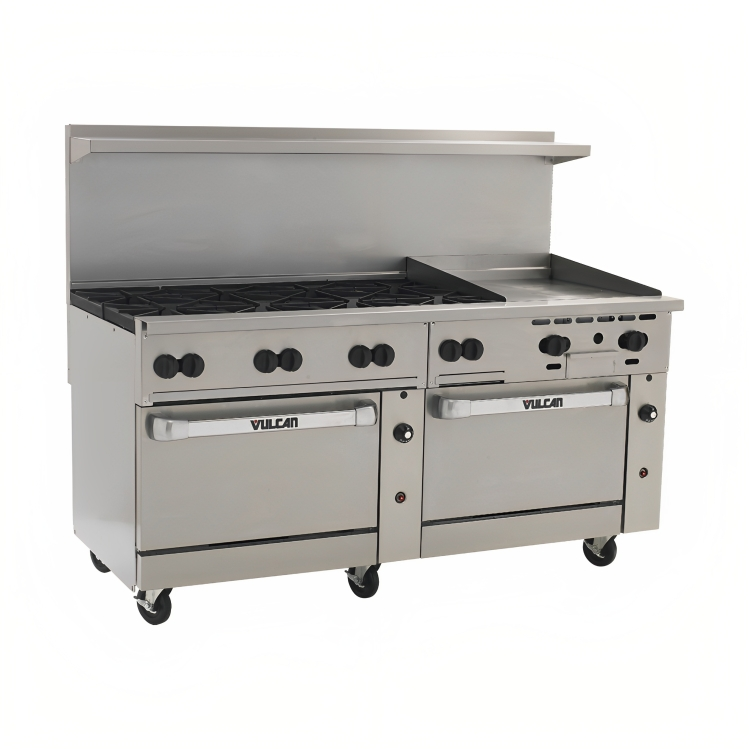 Vulcan 72CC-8B24G Endurance Gas Range 8 Burner w/ Manual Griddle & 2 Convection Ovens 72" - 350,000 BTU