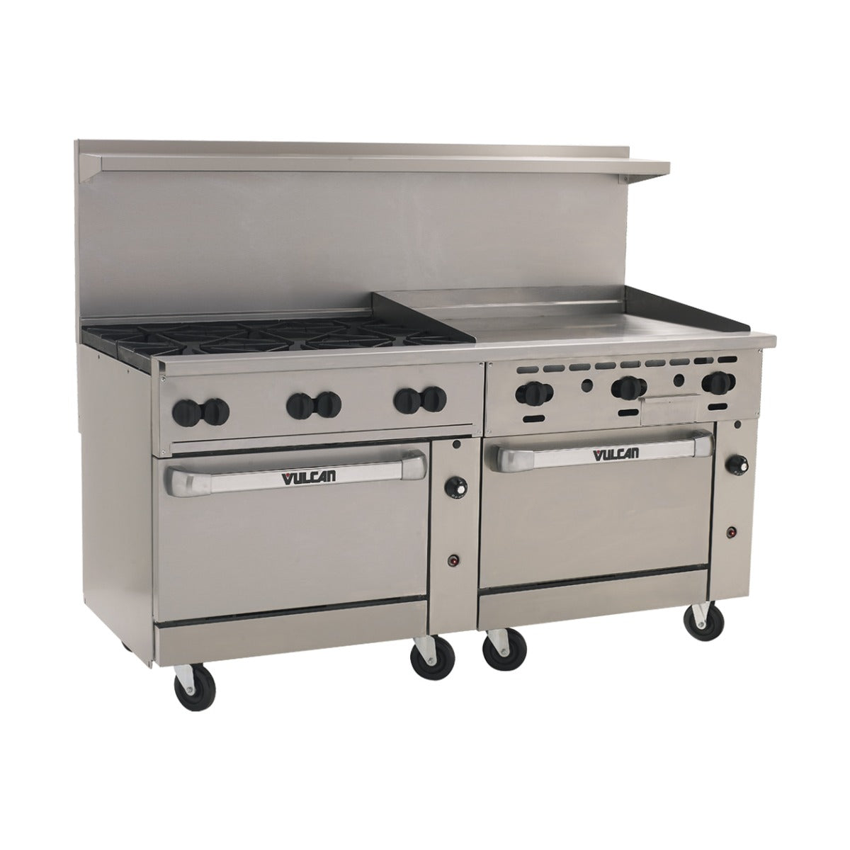 Vulcan 72SC-6B36G Endurance Natural Gas Range 6 Burners w/ Manual Griddle, Standard & Convection Oven 72" - 310,000 BTU