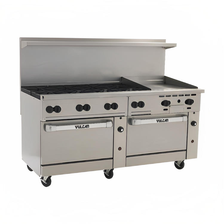 Vulcan 72SC-8B24GT Endurance Natural Gas Range 8 Burners w/ Thermostatic Griddle, Standard & Convection Oven 72" - 350,000 BTU