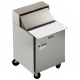 Traulsen UPT276-L-SB 1-Section 1 Left Hinged Door Refrigerated Salad/Sandwich Prep Table with Roll-Top Lid & Stainless Steel Back 27" - Holds (6) 1/6 Size Pans - 7.7 cu. ft. - 115v