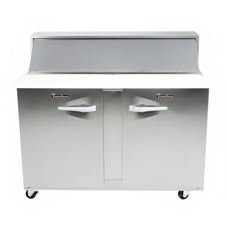 Traulsen UPT7224-LL-SB 2-Section 2 Left/Left Hinged Door Refrigerated Salad/Sandwich Prep Table with Roll-Top Lid & Stainless Steel Back 72" - Holds (24) 1/6 Size Pans - 24.5 cu. ft. - 115v