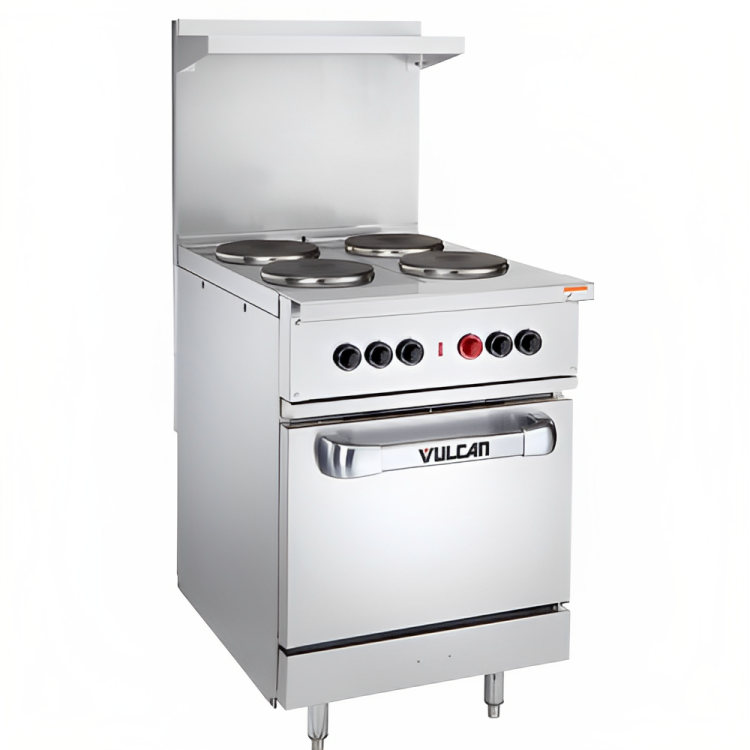 Clearance Vulcan EV24-S-4FP-480 Endurance Electric Range Four French Burners w/ Oven Base 24" - 480V