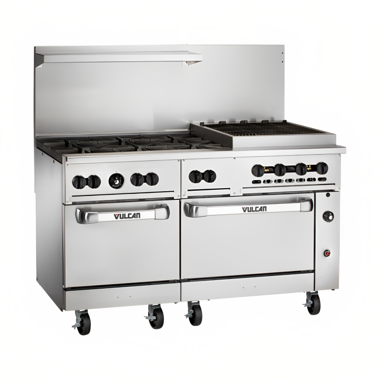 Vulcan 60SC-6B24CBN Endurance Natural Gas Range 6 Burner w/ Charbroiler, Standard, and Convection Oven 60" - 302,000 BTU
