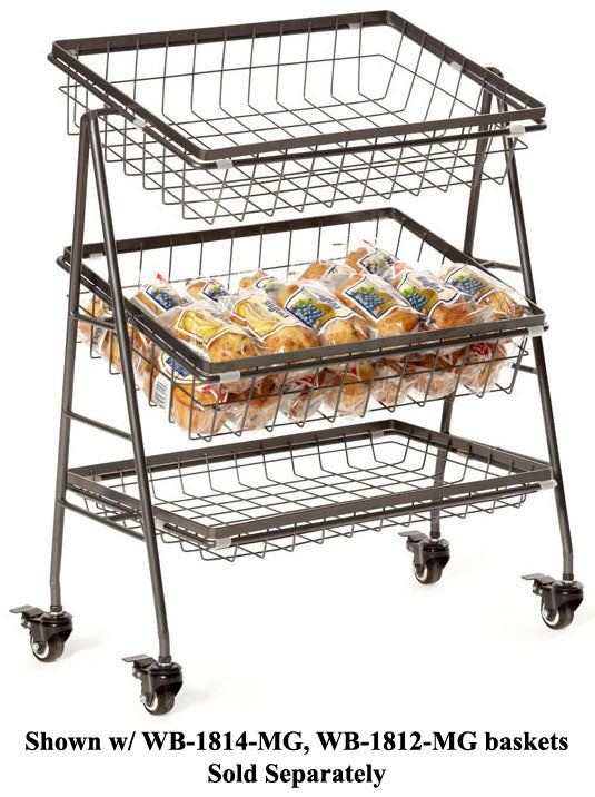 GET IR-2010-MG Urban Renewal Metal Rectangular 3-Tier Mobile Merchandiser Stand 21-1/2"W x 12-1/4"D x 25-3/4"H - Gray