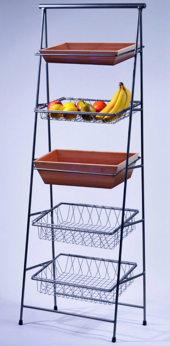 GET IR-906 POP Powder Coated Iron Rectangular 5-Tier Tilted Pane Stand 23-1/2"W x 14"D x 64"H - Gray