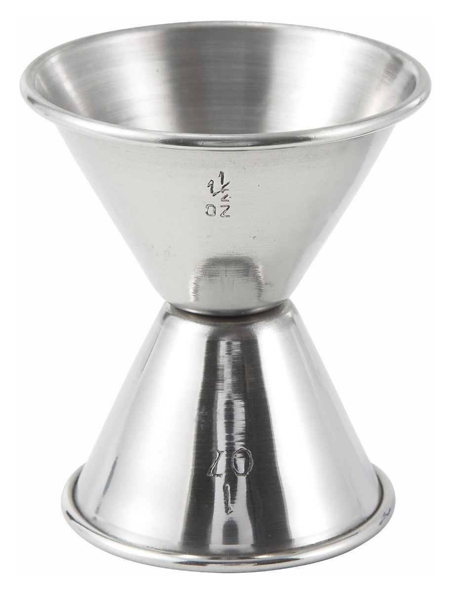Winco J-4 Stainless Steel Double Jigger 1 oz. & 1-1/2 oz. - 12/Case