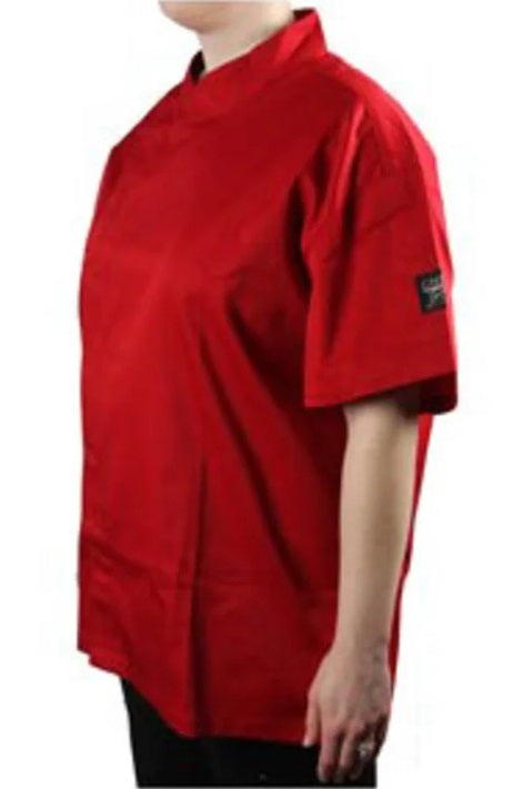 Chef Revival J020TM-2X Unisex Cool Crew Fresh Short Sleeve Single-Breasted Chef Jacket with Hidden Snap Buttons - Tomato Red /  2 X-Large