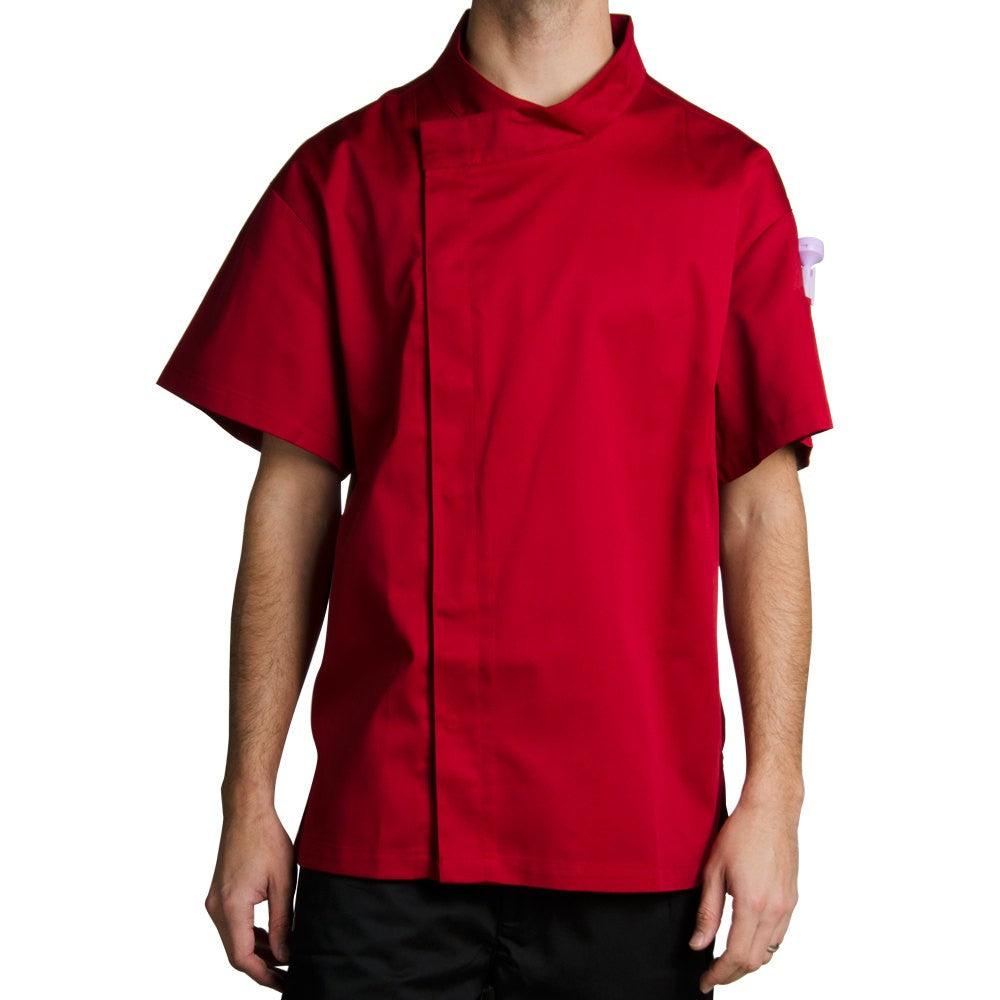Chef Revival J020TM-2X Unisex Cool Crew Fresh Short Sleeve Single-Breasted Chef Jacket with Hidden Snap Buttons - Tomato Red /  2 X-Large