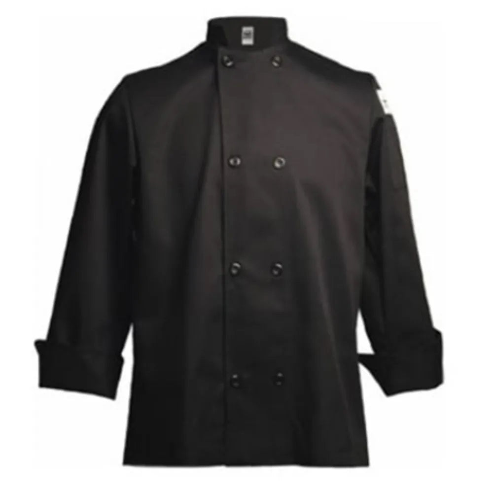 Chef Revival J061BK-3X Unisex Long Sleeve Double-Breasted Chef's Jacket with Logo Buttons - Black / 3X-Large