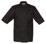 Chef Works JLCVBLKM Unisex Montreal Cool Vent Short Sleeve Double-Breasted Chef Coat with Cloth Covered Buttons - Black / Medium