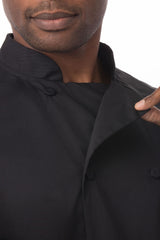 Chef Works JLCVBLKM Unisex Montreal Cool Vent Short Sleeve Double-Breasted Chef Coat with Cloth Covered Buttons - Black / Medium