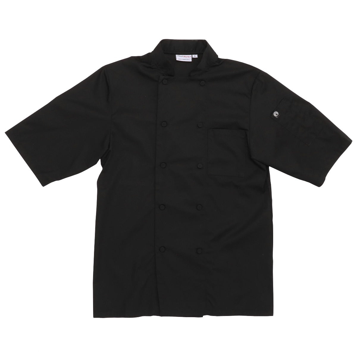 Chef Works JLCVBLKM Unisex Montreal Cool Vent Short Sleeve Double-Breasted Chef Coat with Cloth Covered Buttons - Black / Medium