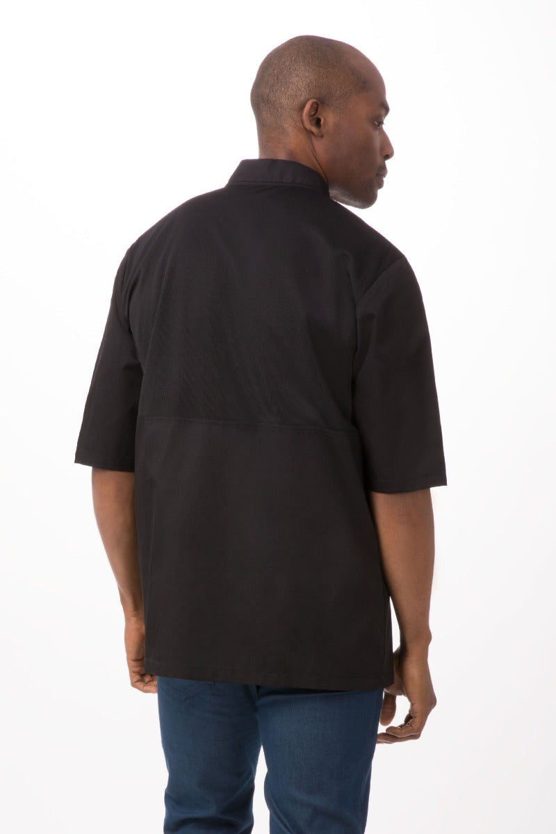 Chef Works JLCVBLKM Unisex Montreal Cool Vent Short Sleeve Double-Breasted Chef Coat with Cloth Covered Buttons - Black / Medium