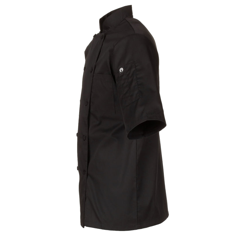 Chef Works JLCVBLKM Unisex Montreal Cool Vent Short Sleeve Double-Breasted Chef Coat with Cloth Covered Buttons - Black / Medium