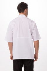 Chef Works JLCVWHTM Unisex Montreal Cool Vent Short Sleeve Double-Breasted Chef Coat with Cloth Covered Buttons - White / Medium