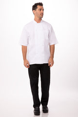 Chef Works JLCVWHTM Unisex Montreal Cool Vent Short Sleeve Double-Breasted Chef Coat with Cloth Covered Buttons - White / Medium