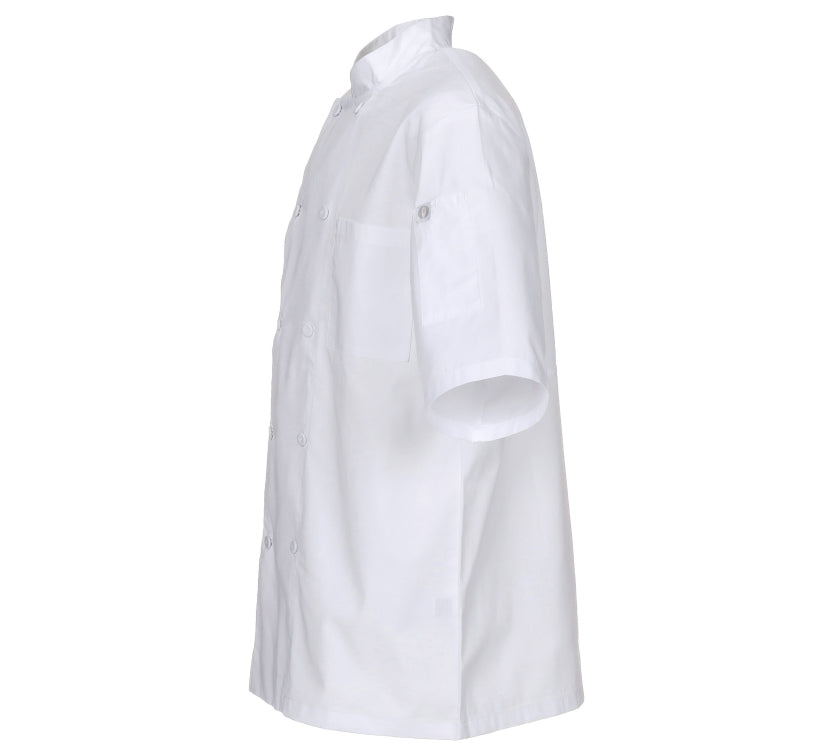 Chef Works JLCVWHTM Unisex Montreal Cool Vent Short Sleeve Double-Breasted Chef Coat with Cloth Covered Buttons - White / Medium