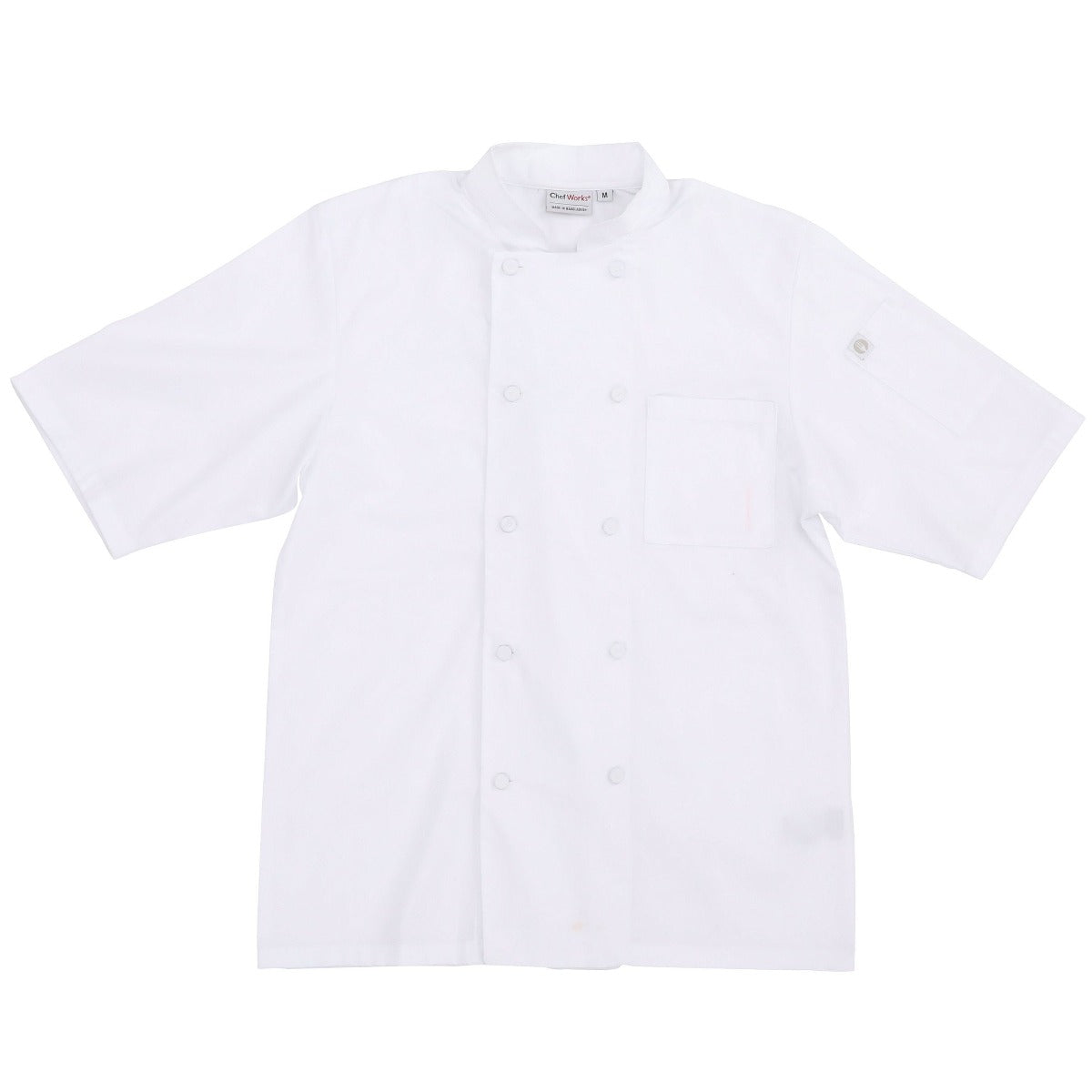Chef Works JLCVWHTS Unisex Montreal Cool Vent Short Sleeve Double-Breasted Chef Coat with Cloth Covered Buttons - White / Small