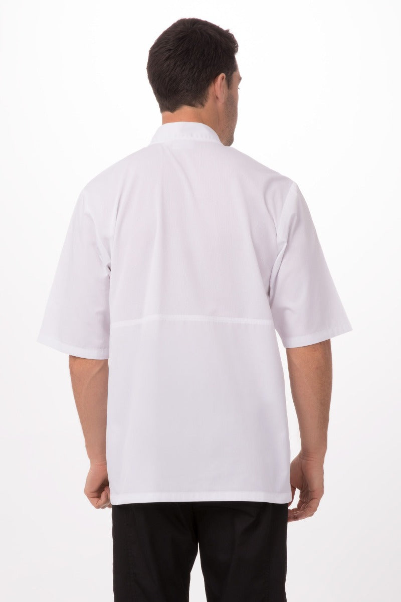 Chef Works JLCVWHTS Unisex Montreal Cool Vent Short Sleeve Double-Breasted Chef Coat with Cloth Covered Buttons - White / Small