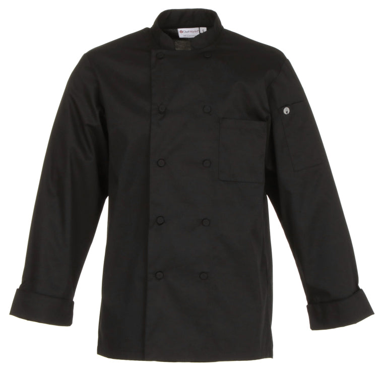 Chef Works JLLSBLK3XL Unisex Calgary Cool Vent Long Sleeve Double-Breasted Chef Coat with Cloth Covered Buttons - Black / 3X-Large