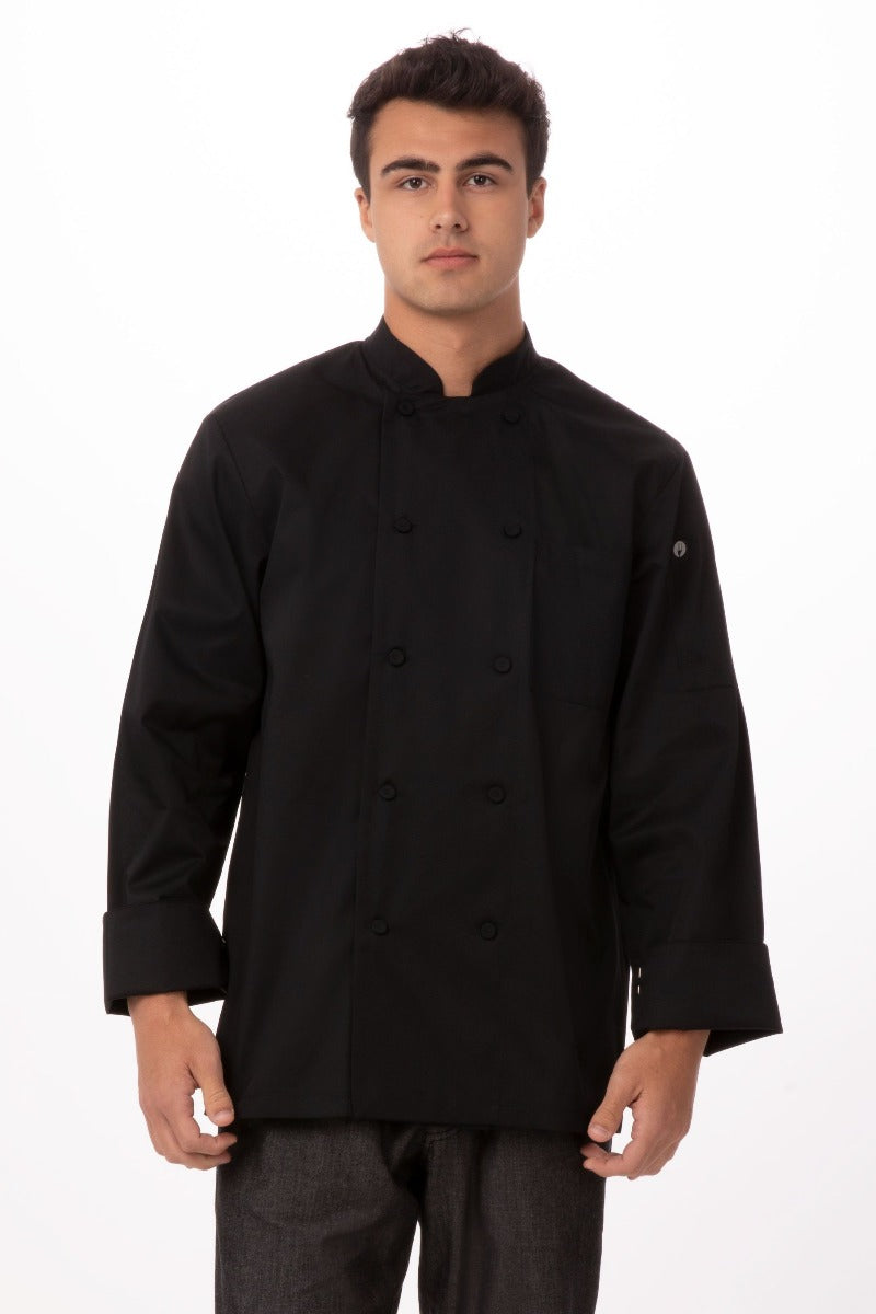 Chef Works JLLSBLK3XL Unisex Calgary Cool Vent Long Sleeve Double-Breasted Chef Coat with Cloth Covered Buttons - Black / 3X-Large