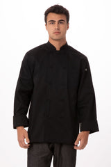 Chef Works JLLSBLK3XL Unisex Calgary Cool Vent Long Sleeve Double-Breasted Chef Coat with Cloth Covered Buttons - Black / 3X-Large