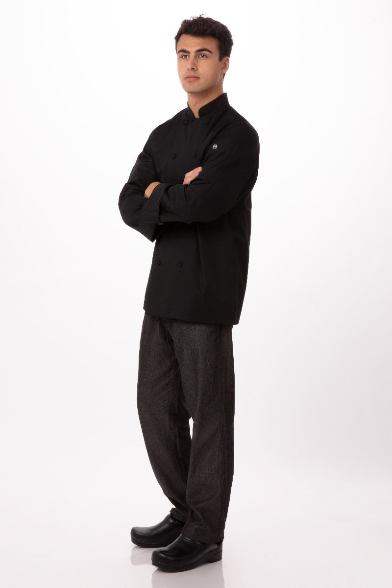 Chef Works JLLSBLK3XL Unisex Calgary Cool Vent Long Sleeve Double-Breasted Chef Coat with Cloth Covered Buttons - Black / 3X-Large