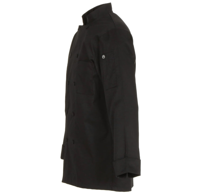 Chef Works JLLSBLK3XL Unisex Calgary Cool Vent Long Sleeve Double-Breasted Chef Coat with Cloth Covered Buttons - Black / 3X-Large